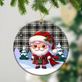 Menzies Black - White Ancient Tartan Christmas Ceramic Ornament - Santa Claus In Kilt Style